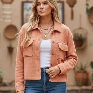 Thread Supply Burnt Sienna Textured Waffle Knit Button Front‎ Shirt Jacket XS